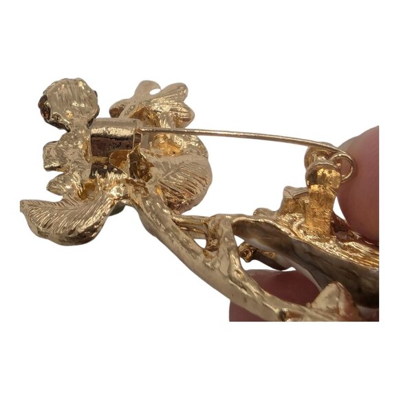 Flowers Mouse Orange Rhinestone Enamel Brooch Pin Yellow Green Vintage Mice - Picture 7 of 7